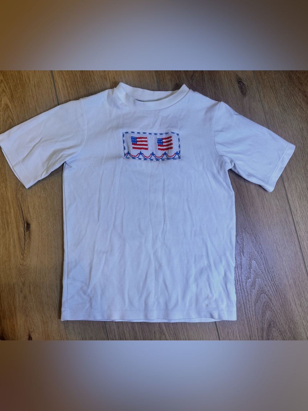 Classic Whimsey Kids T-Shirt with smocked American Flag size 7
